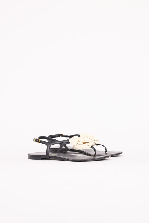 ChanelCamellia Leather T-Strap Sandal