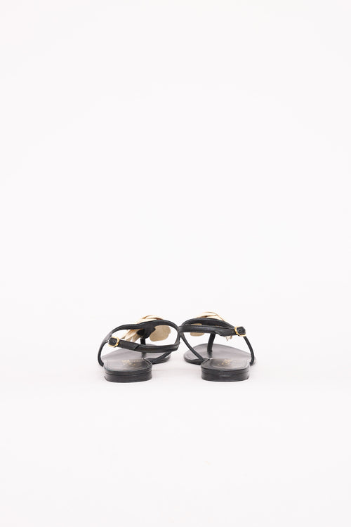 ChanelCamellia Leather T-Strap Sandal