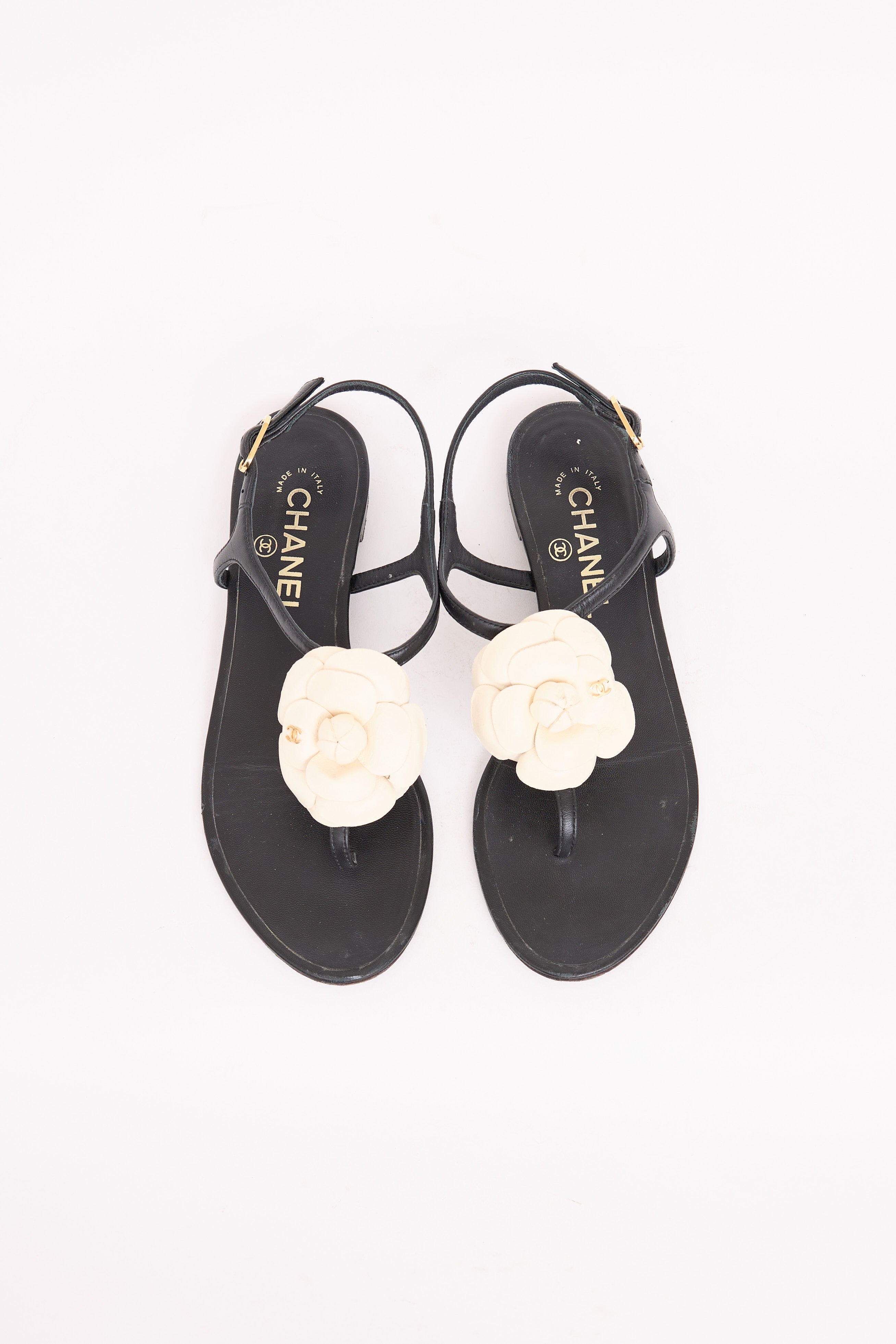 ChanelCamellia Leather T-Strap Sandal