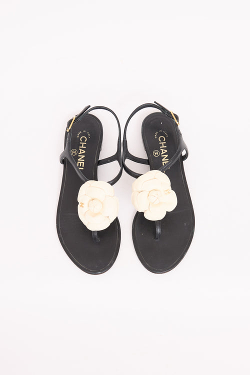 ChanelCamellia Leather T-Strap Sandal