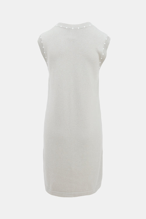 Chanel Grey Cotton & Cashmere Pearl Trimmed Dress