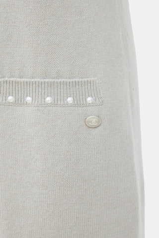 Chanel Grey Cotton & Cashmere Pearl Trimmed Dress