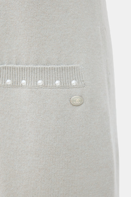 Chanel Grey Cotton & Cashmere Pearl Trimmed Dress