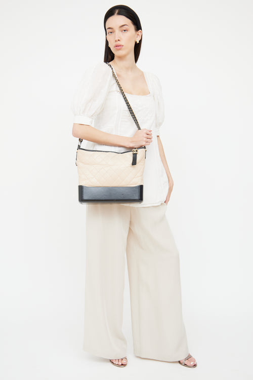 2017 Beige & Black Aged Leather Large Gabrielle Bag