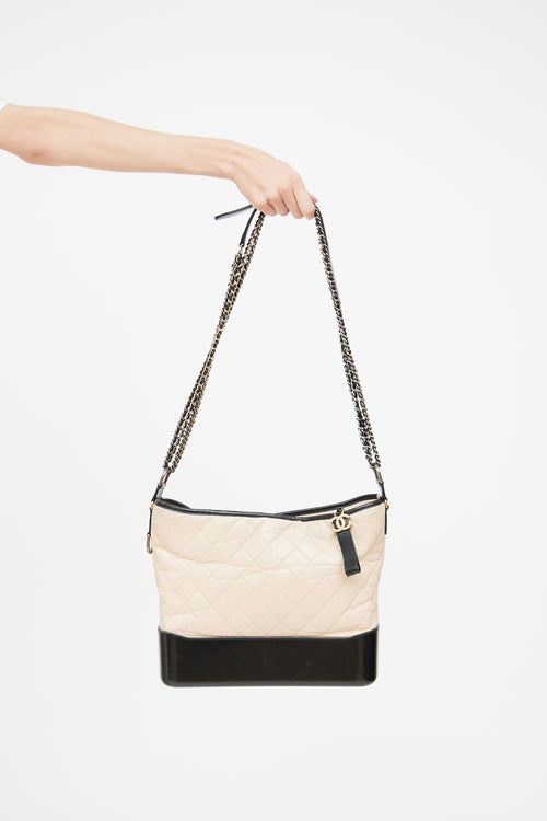 2017 Beige & Black Aged Leather Large Gabrielle Bag