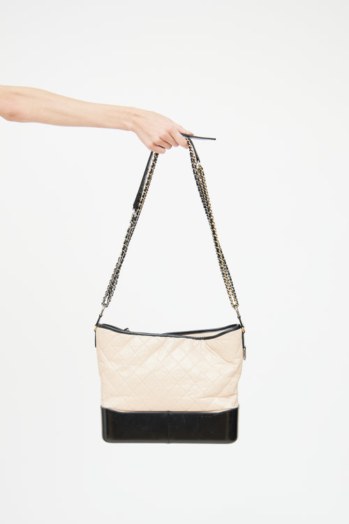 2017 Beige & Black Aged Leather Large Gabrielle Bag