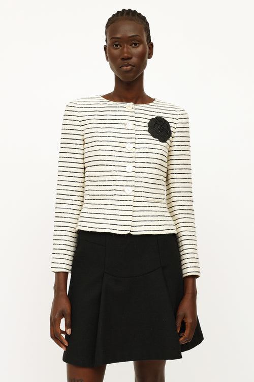 Chanel Cream & Black Sequin Camelia Blazer