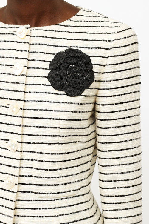 Chanel Cream & Black Sequin Camelia Blazer