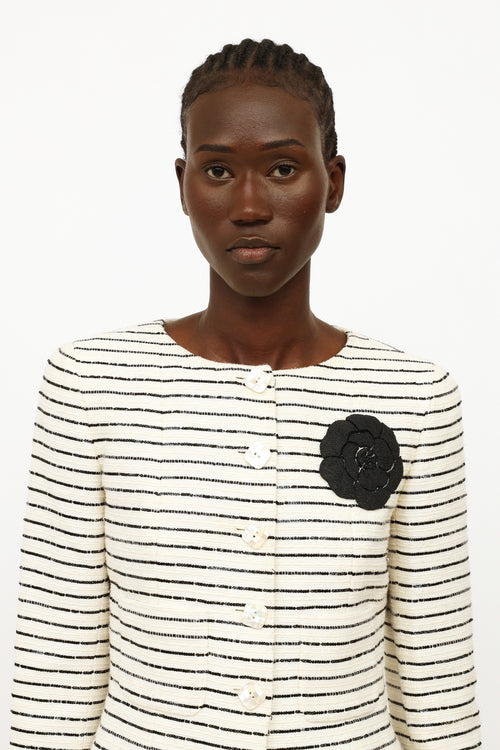 Chanel Cream & Black Sequin Camelia Blazer