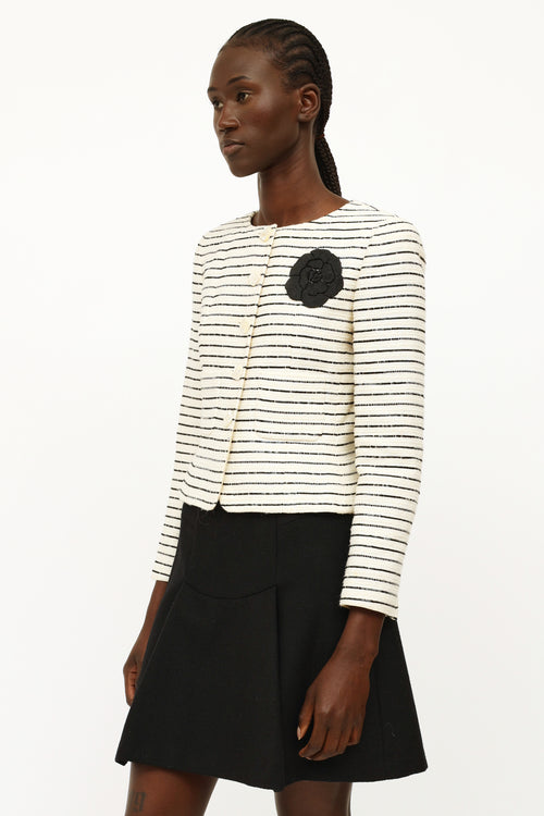 Chanel Cream & Black Sequin Camelia Blazer