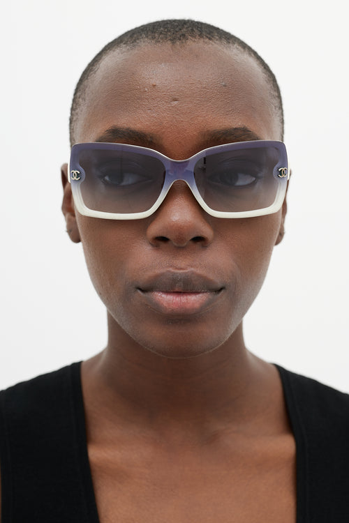 Chanel Cream & Blue 5065 Rectangular Sunglasses