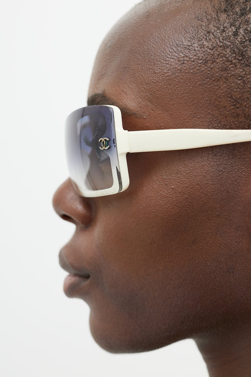 Chanel Cream & Blue 5065 Rectangular Sunglasses