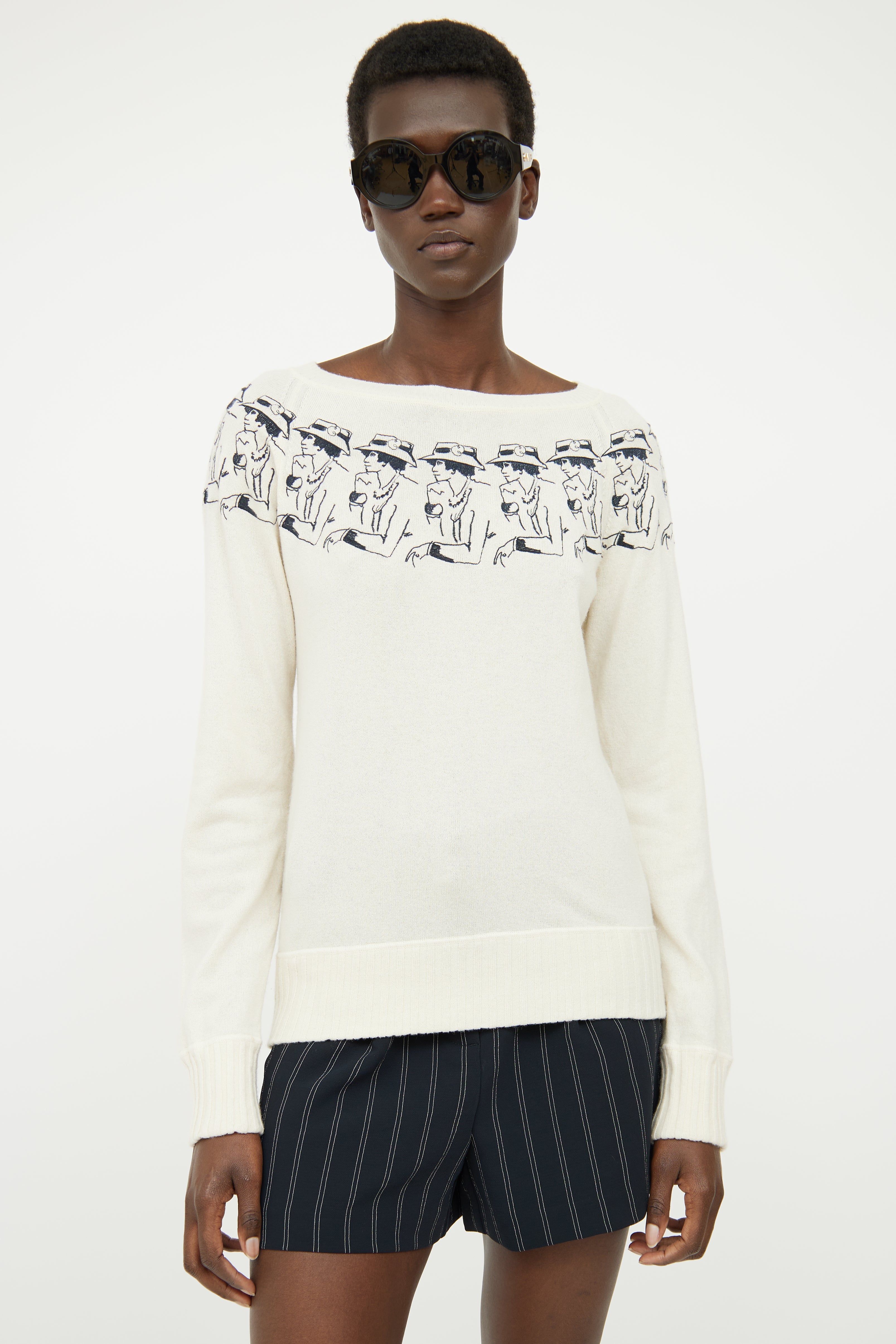 Chanel Cream Cashmere Embroidered Sweater
