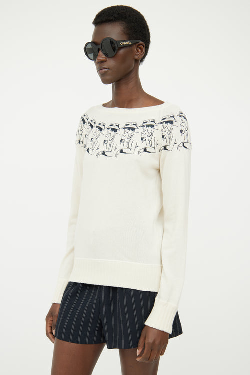 Chanel Cream Cashmere Embroidered Sweater