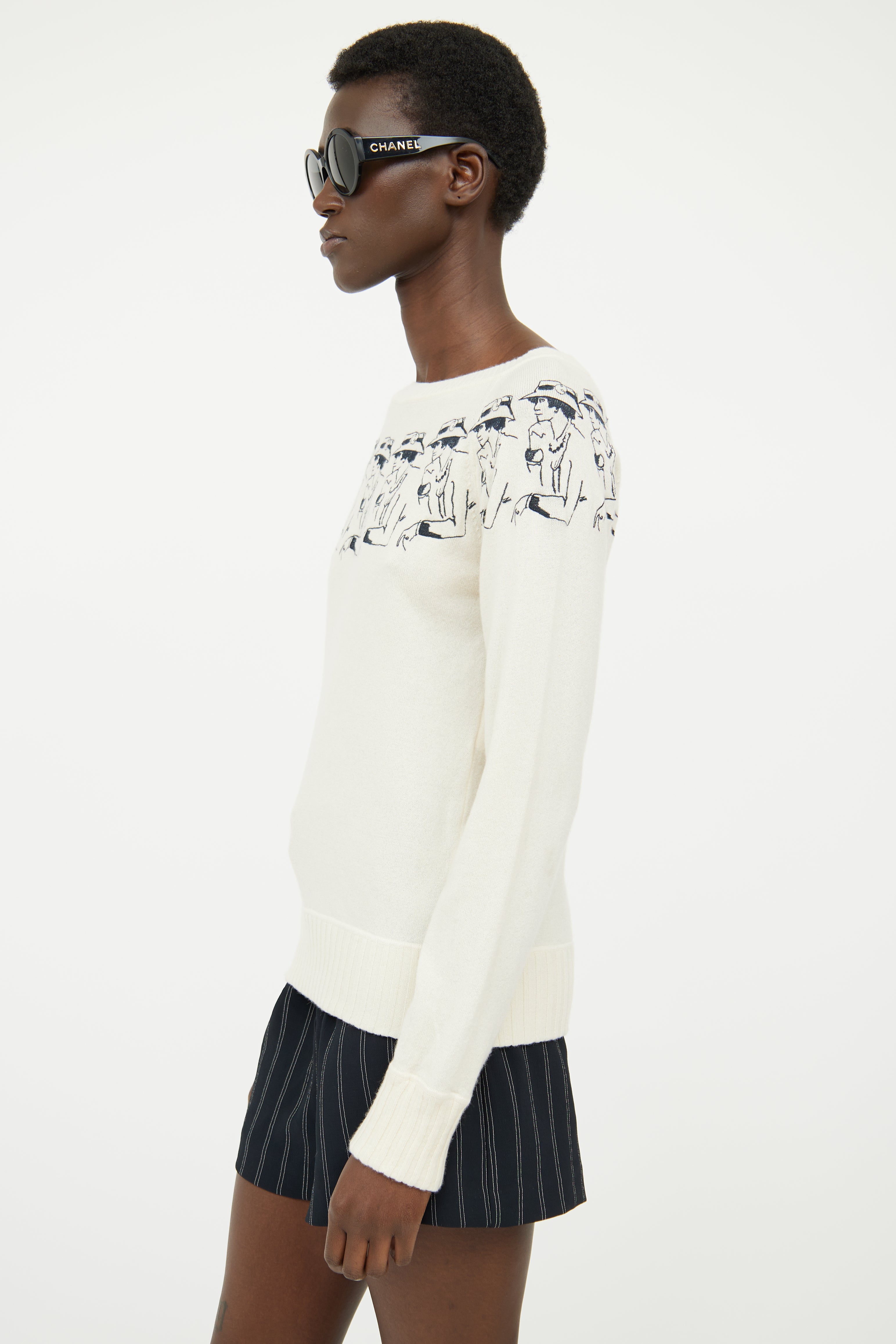Chanel Cream Cashmere Embroidered Sweater