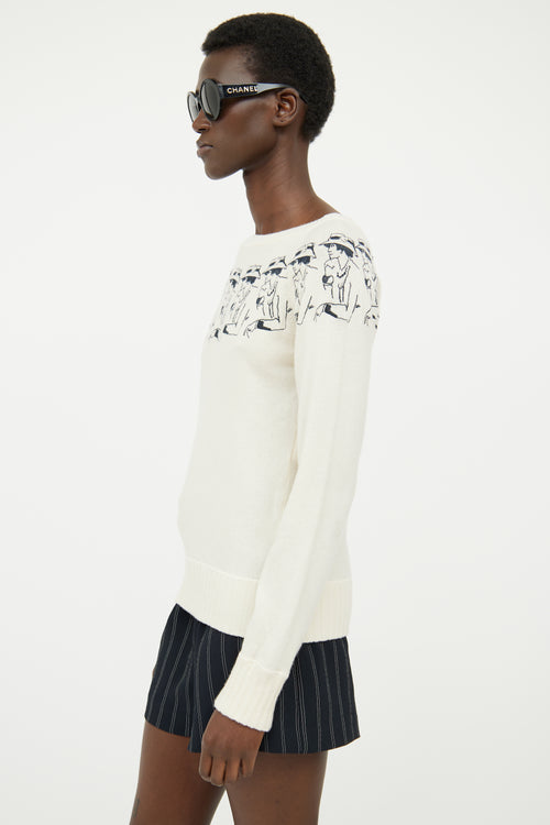 Chanel Cream Cashmere Embroidered Sweater