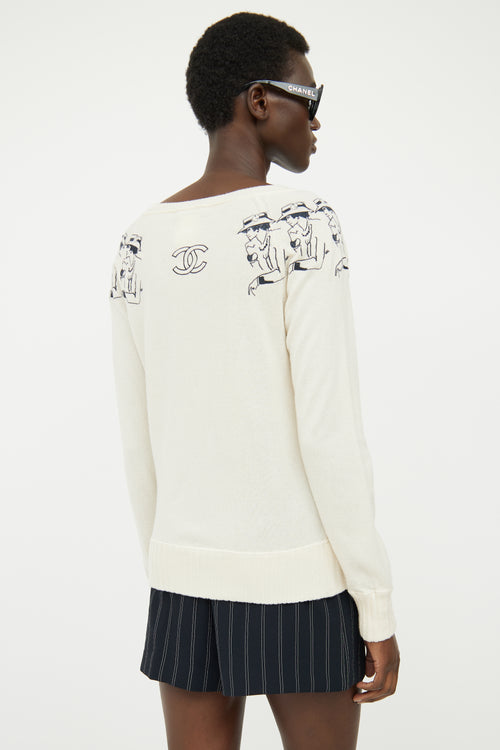 Chanel Cream Cashmere Embroidered Sweater