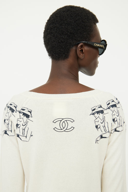 Chanel Cream Cashmere Embroidered Sweater