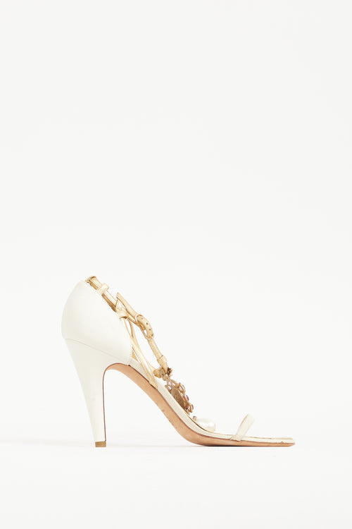 Chanel Cream & Multicolour Jeweled Pearl Pendant Heel