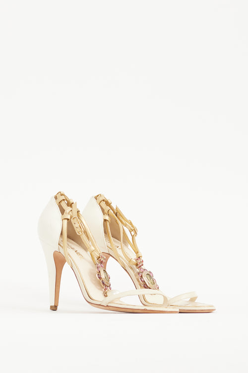 Chanel Cream & Multicolour Jeweled Pearl Pendant Heel