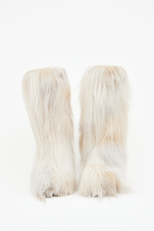 Chanel Fall 2010 Cream Faux Fur CC Boots