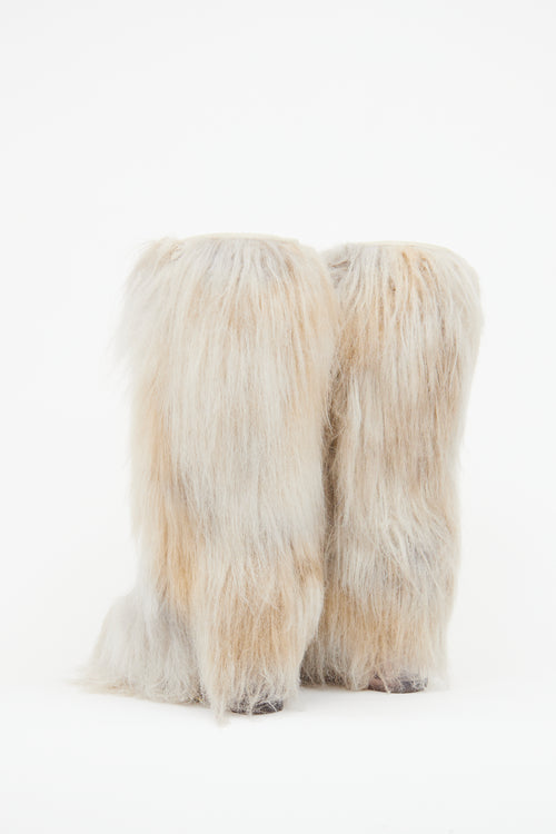 Chanel Fall 2010 Cream Faux Fur CC Boots