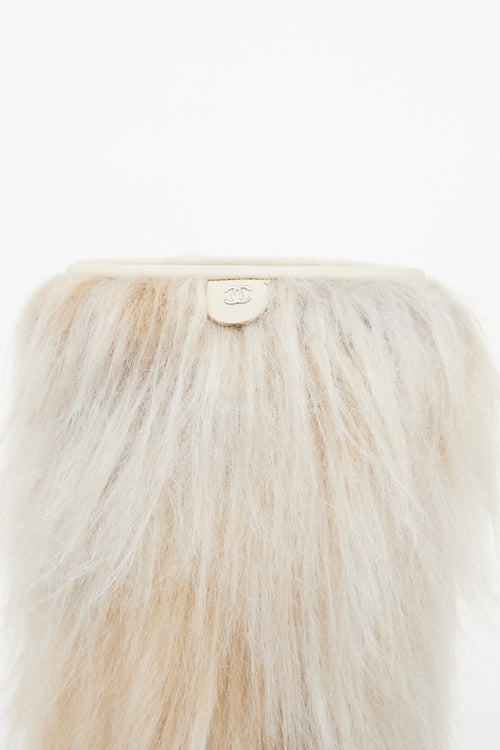 Chanel Fall 2010 Cream Faux Fur CC Boots