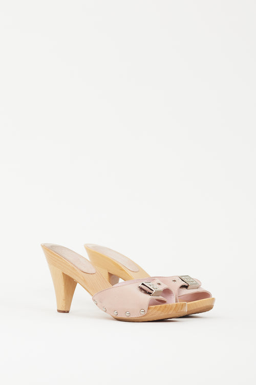 Chanel Cruise 2005 Pink & Beige Suede & Wood Mule