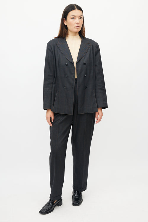 Chanel AW 1998 Grey & Orange Wool Plaid Suit