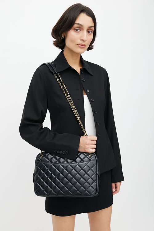 Chanel Early 1990s Black Quilted Leather Large Camera Bag