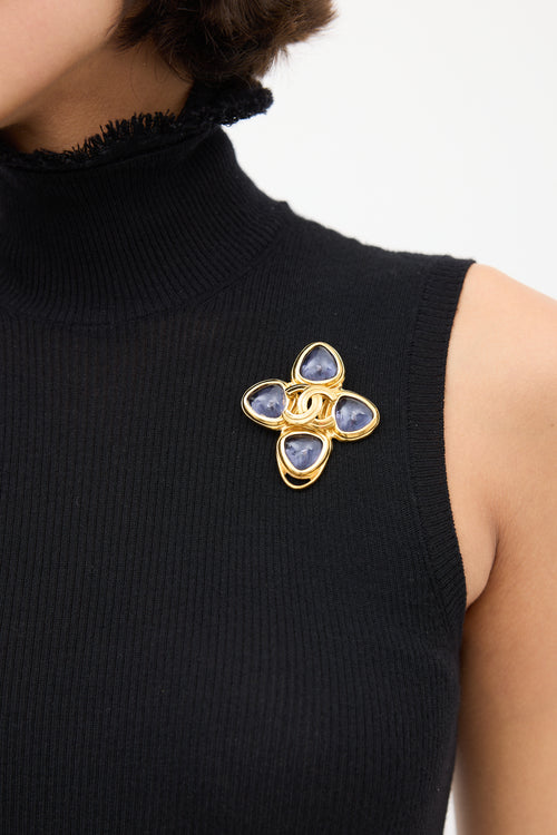 Chanel F/W 1996 Gold & Purple Jewel Brooch Necklace
