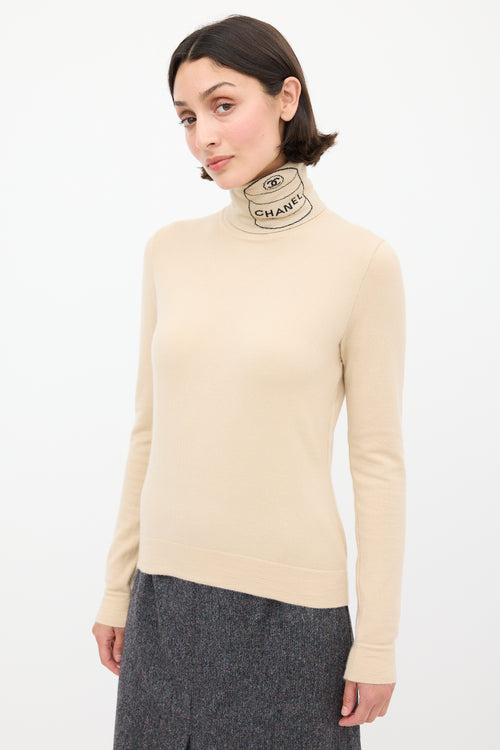 Chanel F/W 2004 Beige & Black Cashmere Turtleneck