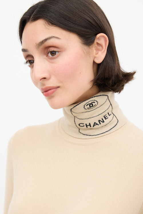 Chanel F/W 2004 Beige & Black Cashmere Turtleneck