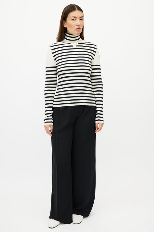 Chanel FW 2006 Cream & Black Wool Striped Knit Turtleneck