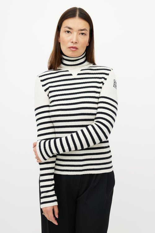 Chanel FW 2006 Cream & Black Wool Striped Knit Turtleneck