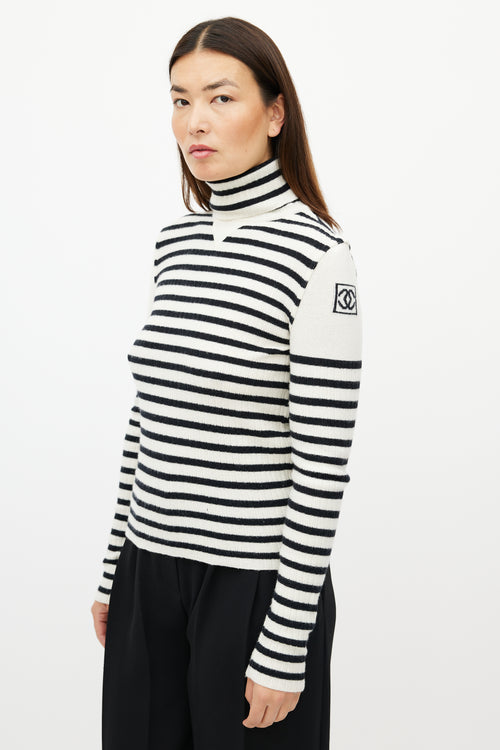 Chanel FW 2006 Cream & Black Wool Striped Knit Turtleneck