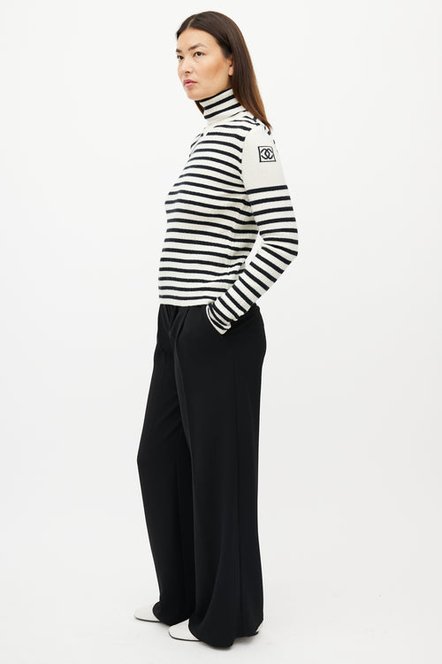Chanel FW 2006 Cream & Black Wool Striped Knit Turtleneck