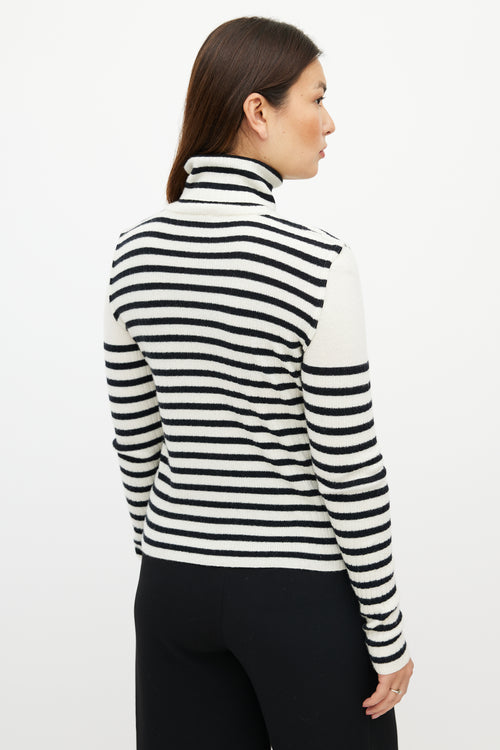 Chanel FW 2006 Cream & Black Wool Striped Knit Turtleneck