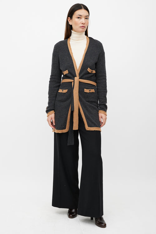 Chanel FW 2006 Grey & Brown Cashmere Belted Cardigan