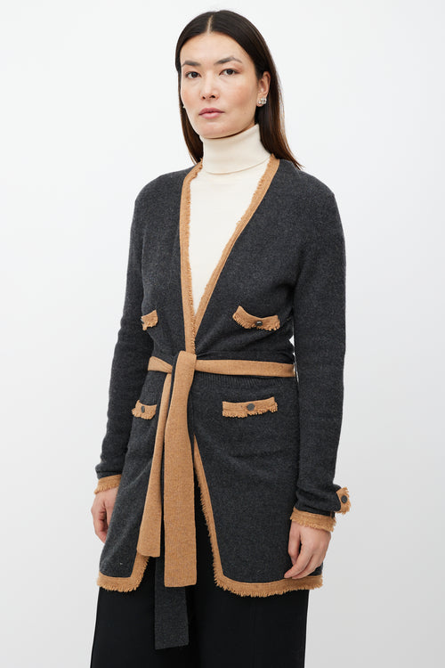 Chanel FW 2006 Grey & Brown Cashmere Belted Cardigan