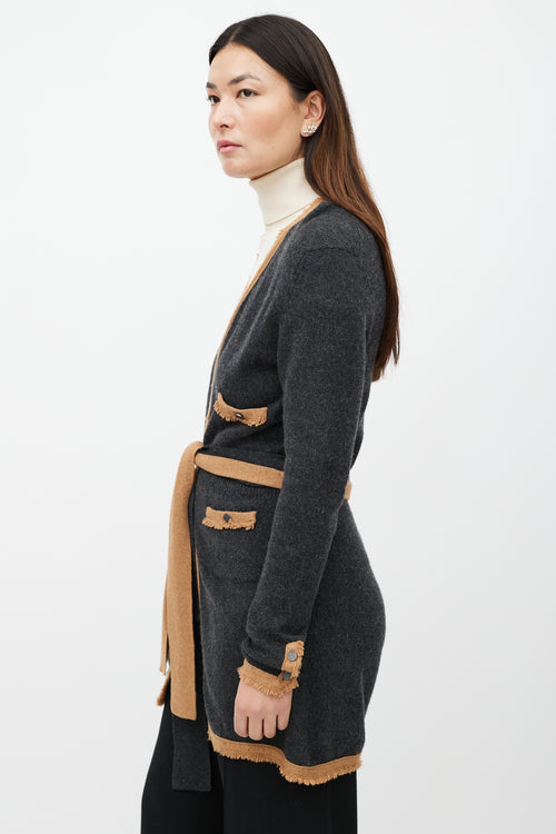 Chanel FW 2006 Grey & Brown Cashmere Belted Cardigan