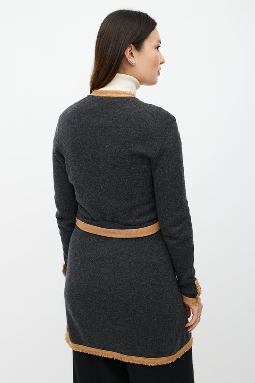 Chanel FW 2006 Grey & Brown Cashmere Belted Cardigan