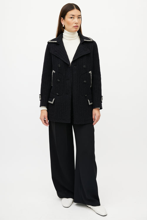 Chanel FW 2007 Black & White Wool Double Breasted Coat