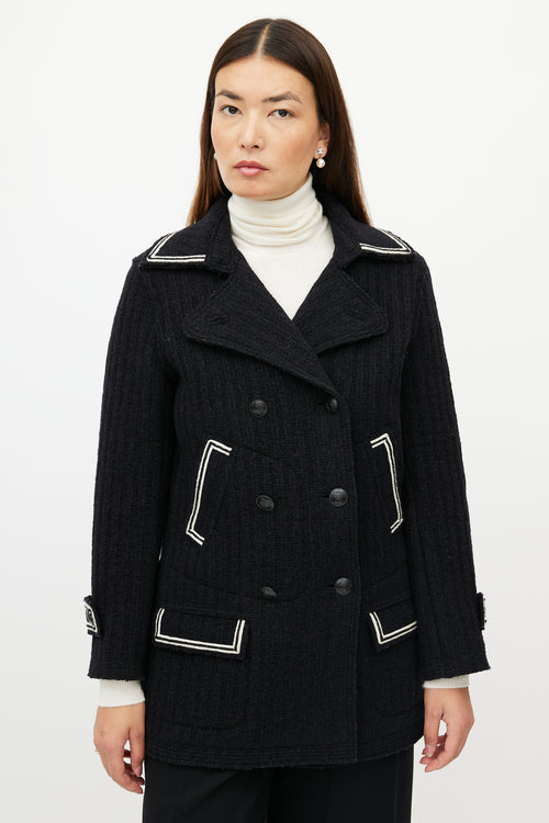 Chanel FW 2007 Black & White Wool Double Breasted Coat