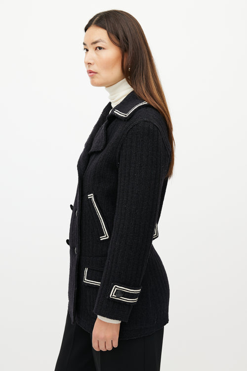 Chanel FW 2007 Black & White Wool Double Breasted Coat