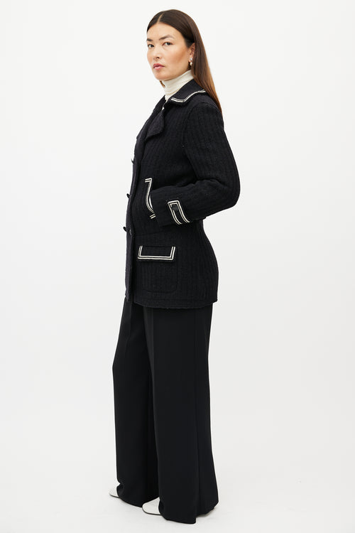 Chanel FW 2007 Black & White Wool Double Breasted Coat