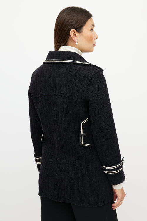 Chanel FW 2007 Black & White Wool Double Breasted Coat
