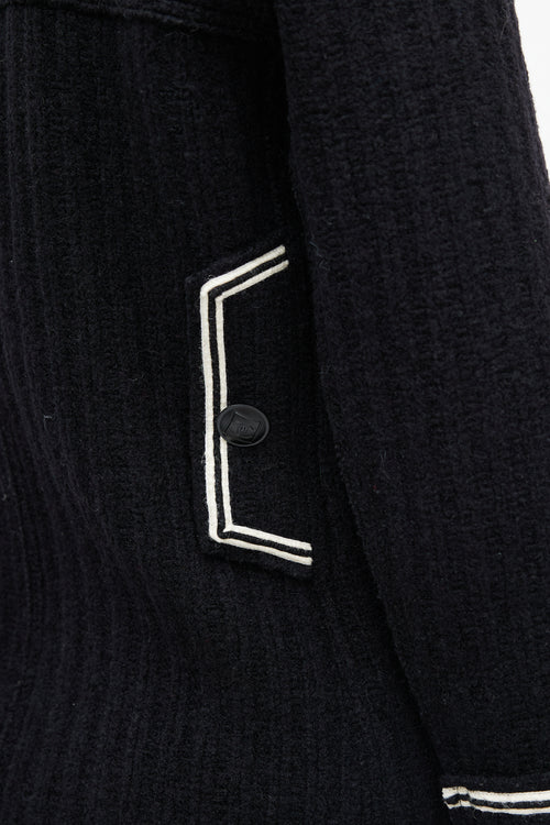 Chanel FW 2007 Black & White Wool Double Breasted Coat