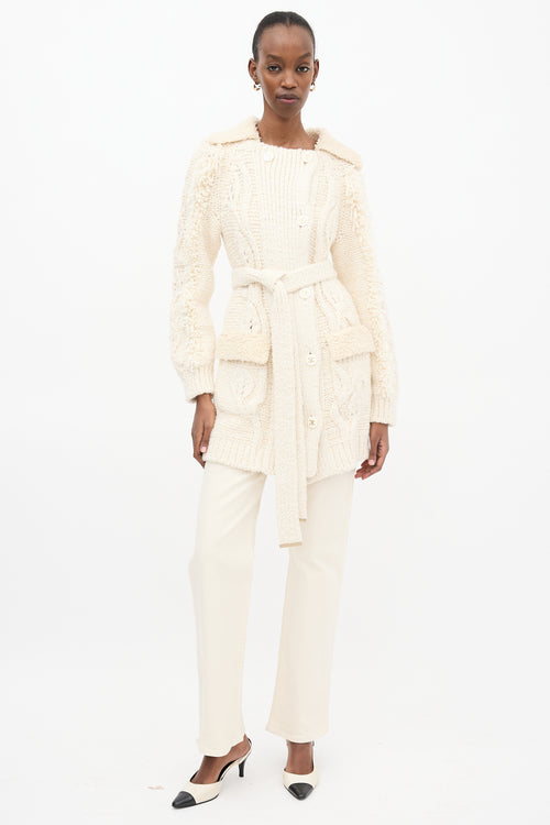 Chanel FW 2018 Cream Wool & Sherpa Cardigan