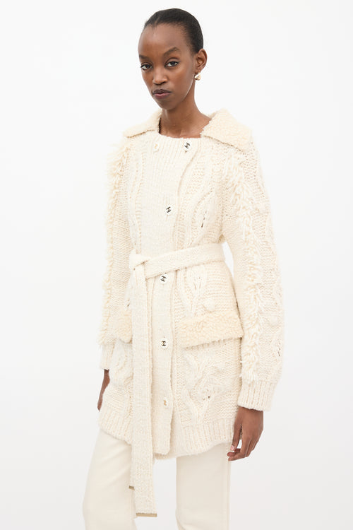 Chanel FW 2018 Cream Wool & Sherpa Cardigan